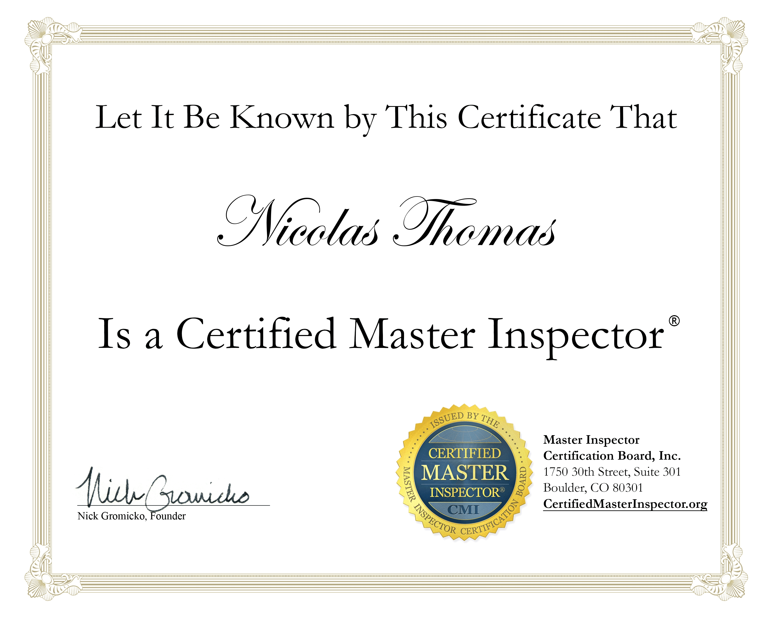Nico Thomas - Certified Master Inspector
